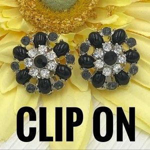 Black Flower Clip On Earrings